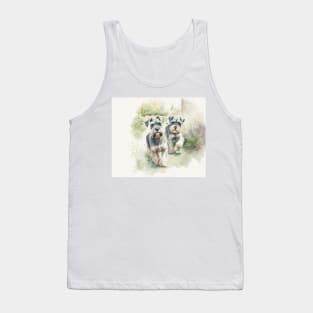 Two Miniature Schnauzers Playing Watercolour Painting Tank Top